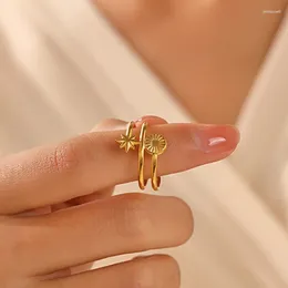 Pierścionki klastra Regulowany stal nierdzewna Otwarty pierścień dla kobiet mężczyzn Sun Star Vintage spersonalizowany bez wyblakłych akcesoriów na palce Biżuteria