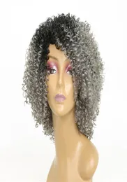 Parrucca sintetica riccia afro crespa da 15 pollici Parrucca laterale a parte Parrucche di capelli umani di simulazione Colore grigio perruques de cheveux humains MS91715449