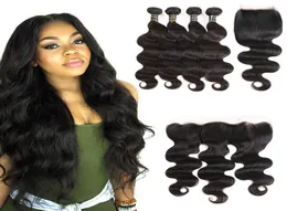 Test Raw Brazilian Virgin Hair Body Wave 4 번들 정면 폐쇄 및 인간 헤어 레이스 클로저 직조 바디 웨이브 HAI6009511