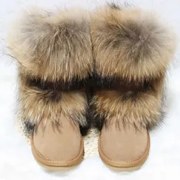 Nueva llegada antideslizante piel de zorro mujer botas de nieve de invierno zapatos de mujer cuero genuino felpa gruesa natural 230922