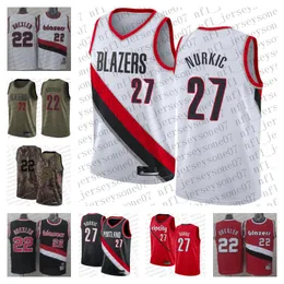 Custom Mens 여성 청소년 어린이 Portland'Trail Blazers'22 Clyde''drexler 27 Jusuf'nurkic Camo Black Red Basketball Throssback Jersey