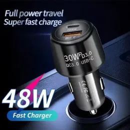 48W PD QC 3.0 USB C billaddare Super Fast Charging Car Phone Charger Typ C Cigar Tändare för iPhone 15 Xiaomi Samsung S24 Huawei