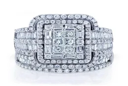 Pierścionki ślubne luksus żeński biały kryształowy kamień Zestaw duży srebrny kolor dla kobiet vintage mała mała kwadratowa zaręczyny 19992663