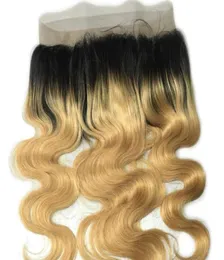 Dark Root Two Tone Ombre 360 Lace Frontal Closure Body Wave T1b 27 99J Blonde Farbe Peruanisches Jungfrauhaar vorgezupft 3609164864