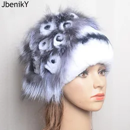 Real Rex Rabbit Hair Luxury Woman Hat Fox Fur Beanies Caps Winter Women Hatts Fashion Lady Warm Rex Rabbit päls stickad hatt 240102