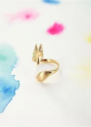 10st Gold Silver Justerbara söta rävringar Enkla 3D -djurhuvud Face Tail Ring Tiny Ed Wrap Smooth Fox Minimalist Jewelry F282C4607000