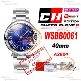 CHF WSBB0061 A2824 MANS ANTAWATION WATCH 40 مم من نسيج الأزرق الأزرق سوار الفولاذ المقاوم للصدأ أفضل إصدار 36 مم 33 مم سويس