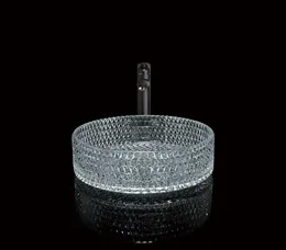 Diamond Pattern Design Transparent Round Bathroom Handmade Washbasin Countertop Washbasin tempered Glassware Sink8598498