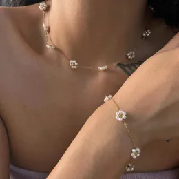 Hänge halsband rostfritt stål bohemisk imitation pärla blomma pärlhalsband för kvinnor ankel chokers armband kroppskedja smycken smycken