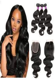 Peruvian Body Wave Hair Bundles with Lace Closure Unprocessed Remy Human Hair Weave With Closure Cheap Remy Human Hair Extensions3196442