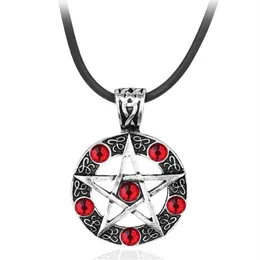 Anhänger Halsketten Supernatural Serie Pentagramm Halskette mit Seilkette Dean Winchester Stern versilbert roter Kristall Schmuck284d