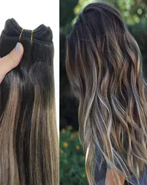 Human Hair Weave Ombre Dye Color Brazilian Virgin Hair Weft Bundle Extensions Balayage two Tole 2Brown to 27 Blonde4193303