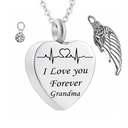 I Love You Forever Grandma Birthstone Ashes Heart Pendant Memorial Urn Necklace Angel Wing Stainless Steel Waterproof Cremation Je179i