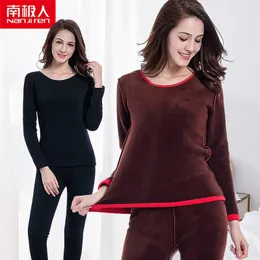 Nanjiren mulheres conjuntos de roupa interior térmica algodão super grosso roupa interior casual longo johns define feminino cor sólida pijamas térmicos 231229