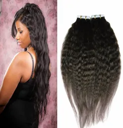 Não processado virgem brasileiro crespo cabelo reto 100g 40pcs cor natural fita de cabelo yaki em extensões de cabelo humano 4100607