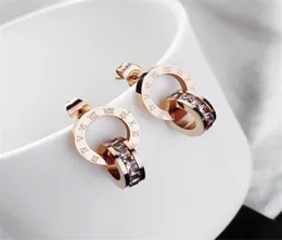 Yun Ruo 2020 Fashion Zircoina Inlay Roman Stud Earring Woman Rose Gold Titanium Steel Jewelry Girl Gift Party Never Fade2317883