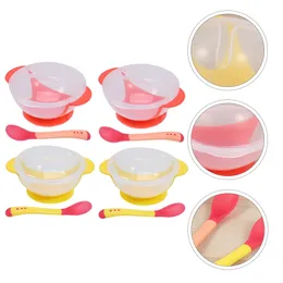 Sug Cup Bowl Spoon Set Baby Table Seary Food Serving Kids Feeding Toddler Spädbarn Silikon Användbara plattor 240102