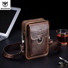 Bullcaptain Crazy Horse Leather Male midjepaket Telefonpåse Väskor Midjeväska Män lilla bröstkorgens bälte Back Pack YB075 231229