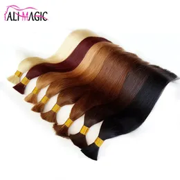 벌크 alimagic 100g/lot Human Braiding Hair Bulk Remy 긴 스트레이트 블랙 인간 브레이딩 헤어 100% 자연적인 사소한 머리 무료 배송 18 "20"