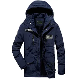 Erkek Kapşonlu Polar Kalın Uzun Out Giyim Erkekler Parkas Kış Ceket Pamuk Pamuk Yastıklı Sıcak Ceket Askeri Winding Ceketler 3xl 240102