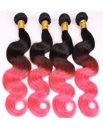 Noir et rose Ombre cheveux humains vierge péruvienne deux tons colorés trames de cheveux humains 4 pièces vague de corps Ombre cheveux humains Weave Bundles3792456