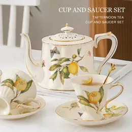 Bone China White Gold Lemon Teapot Coffee Cup Saucer Set Nordic Kitchen Drinkware For Birthday Wedding Tea Milk Water Mug 240102