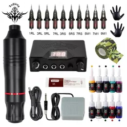 Machine Tattoo Machine Kits Power Supply Rotary Pen With Cartridges Needles Permanent Makeup For Beginners Artist 220915