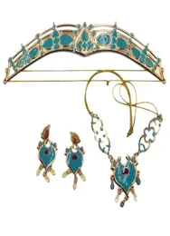 Ohrringe Halskette Damen Jasmine Royal Crown Stirnband Anhänger Schmuckset Blaugrün Dress Up Prinzessin Erwachsene Kinder Kostüm Kit4200606