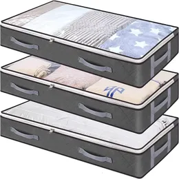 3 Pack Large Under Bed Storage Bag Containers Foldable UndertheBed Bins with Reinforced Handles Clear Window 240102