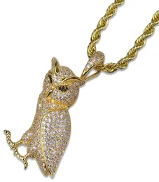 Moda masculina 18k banhado a ouro prata corrente coruja pingente colar designer gelado strass hip hop rap rock jóias colares para 8356203
