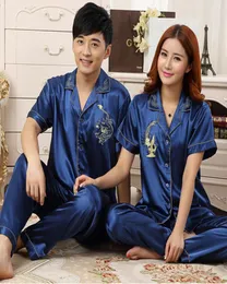 Hele Chinese Zijden Pyjama Voor Vrouwen Mannen Koppels Bijpassende Pyjama Homewear Lente Herfst Lange Mouw Zijde Satijn Paar Paja6696639