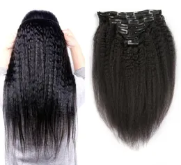 120g Estensioni dei capelli brasiliani lisci crespi Clip Ins Natiral Nero Remy 7 pezzi Set Clip Yaki grossolana nelle estensioni dei capelli umani7688885