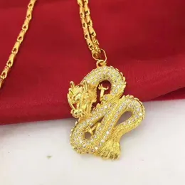 Micro Paved Zirconia Dragon Shaped Pendant Chain 18K Yellow Gold Filled Blingfashion Womens Mens Pendant Necklace255P