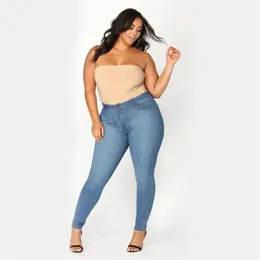 Jeans Gran oferta de pantalones vaqueros de talla grande para mujer, pantalones vaqueros ajustados de cintura alta a la moda, pantalones de Vaqueros pitillo informales XL5XL, envío directo