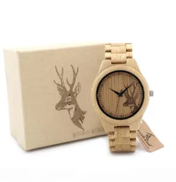 Bobo bird relógio clássico de madeira de bambu, relógio de pulso casual com cabeça de veado, banda de bambu, relógios de quartzo para homens e mulheres 9449802
