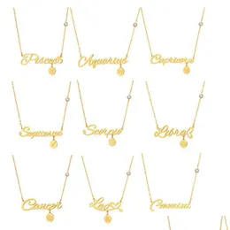 Pendant Necklaces 12 Zodiac Sign Necklace Pendant Gold Chains Stainless Steel Virgo Cancer Letter Pendants Charm Star Choker Astrology Dhqzh