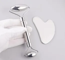 Rostfritt stål ansiktsrulle massager gua sha verktygsset ansiktsbantning ögonhals massage anti rynka cellulit skönhet hälsovård t2759842