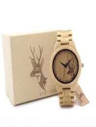 Bobo bird relógio clássico de madeira de bambu, relógio de pulso casual com cabeça de cervo, banda de bambu, relógios de quartzo para homens e mulheres 5120556