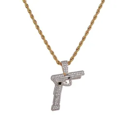 Hip Hop bijoux glacé couleur or argent plaqué pistolet pendentif collier Micro pavé breloque en Zircon chaîne pour Men4110558