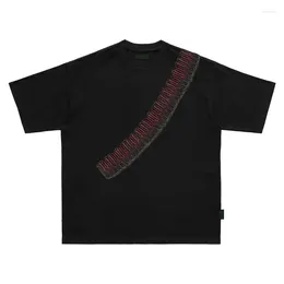 Camiseta masculina bordado denim splice manga curta camiseta high street em torno do pescoço camiseta casual verão camisetas topo