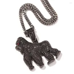 Pendant Necklaces Hip Hop CZ Stone Paved Bling Iced Out Gorilla Animal Pendants For Men Rapper Jewelry Black Gold Silver ColorPend291Z