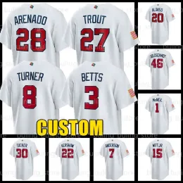 Custom Mens Women Kids USA 팀 2023 세계 야구 클래식 클래식 WBC Jerseys Mike Trout Nolan Arenado Kyle Schwarber Tim Anderson Mookie Betts 8 Trea Turner Nestor Cort