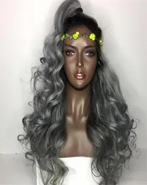 Brazilian ombre grey full lace human hair wigs wavy silver gray glueless front lace wig 130 density with bleached knots 1b gray2490290