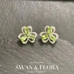 Stud Earrings MM Natural Peridot 925 Sterling Silver For Women Jewelry Gift Simple Green