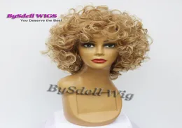 short big curly wig afro fluffy Dark ombre Light blonde tip color heat resistant wavy hair African American wigs for black women4524105