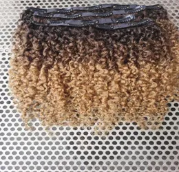 ブラジルの人間の髪vrginレミーヘアエクステンションクリップのキンキーカーリースタイルナチュラルブラックブランドブロンデオンブルカラー3999783