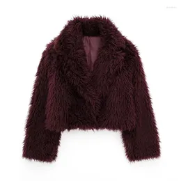 Женская меховая 2024, женская винтажная короткая куртка с искусственным эффектом, модная толстая теплая плюшевая куртка с длинным рукавом, женская повседневная верхняя одежда, уличная одежда