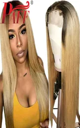 Paff Ombre Straight Lace Front Human Hair Wig Highlights Honey Blonde 13x4 Remy Brazilian 레이스 정면 가발 흑인 여성 8744992