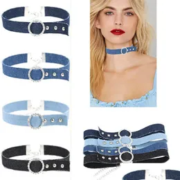 Chokers Crystal Belt Type Denim Chokders Necklace Women Cloth Necklet 목걸이 패션 보석류 및 드롭 배달 보석 목걸이 Dhxdl