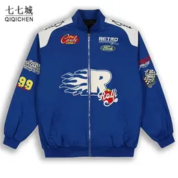 Spring School Team Racing Jacket Herrbrev broderad baseballcykeljacka Bomber Casual Street Clothing Loose Motorcykeljacka 240102